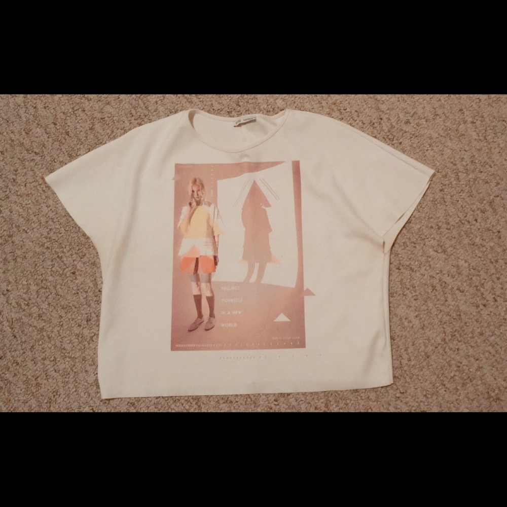 Zara Crop Tee Shirt Cute Girl Print